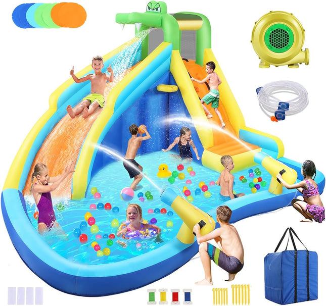 AKEYDIY Inflatable Water Slide Crocodile Cove Bounce House - front view