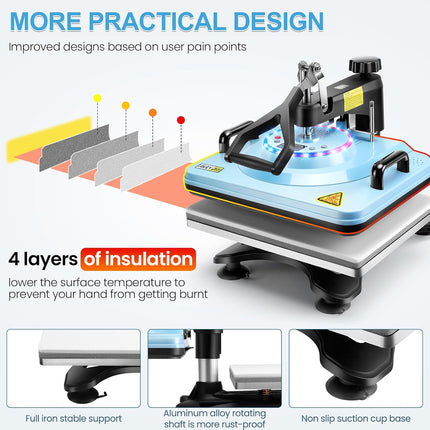 AKEYDIY Upgraded 5 in 1 Heat Press Machine for Tshirts 12X15 Inch - in use