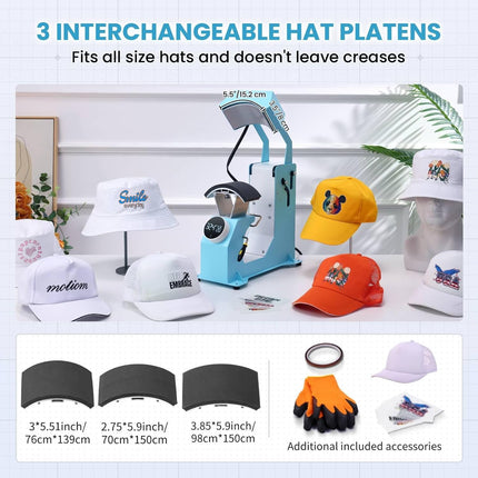 AKEYDIY 3-in-1 Auto Cap Heat Press Machine, Hat Heat Press with 3pcs Replaceable Heating Pads