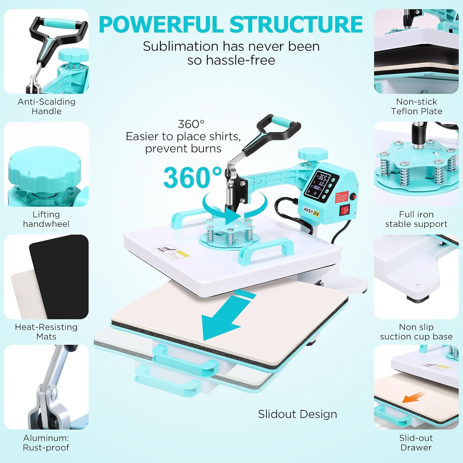 Heat Press 15x15 inch Slide Out Tshirt Press Machine with 30OZ Tumbler Attachment Sublimation Machine Digital Printing Transfer Akeydiy