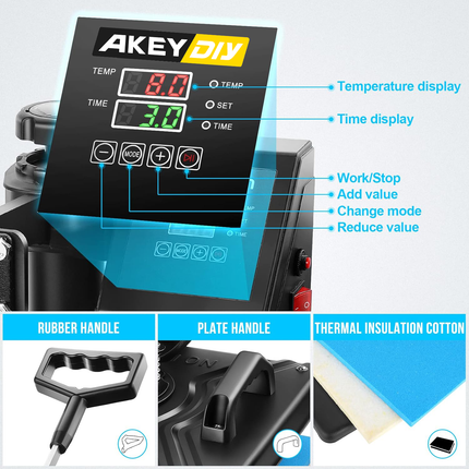 AKEYDIY 5 in 1 Heat Press Machine for t Shirts Professional Swing Away Heat Press Digital Combo - features closeup