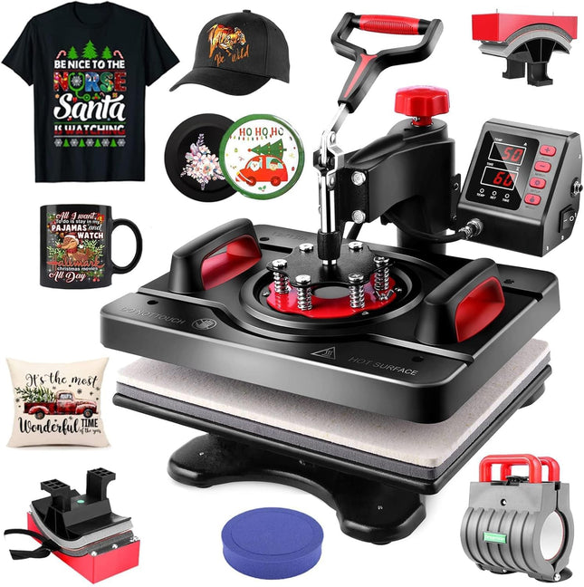 AKEYDIY Upgraded 5 in 1 Heat Press Machine Digital Combo - front view