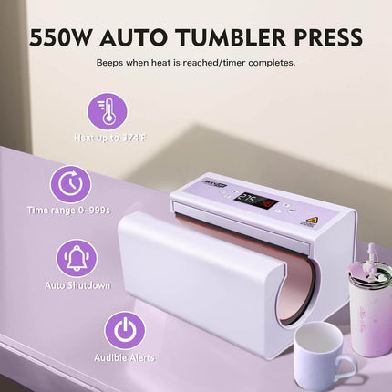 AKEYDIY Auto Tumbler Heat Press Machine30 OZ Tumbler Mug Heat Press Touch Screen - accessories included