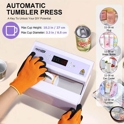 AKEYDIY Auto Tumbler Heat Press Machine30 OZ Tumbler Mug Heat Press Touch Screen - side angle