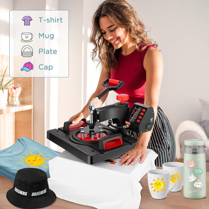 AKEYDIY Upgraded 5 in 1 Heat Press Machine Digital Combo - lifestyle shot