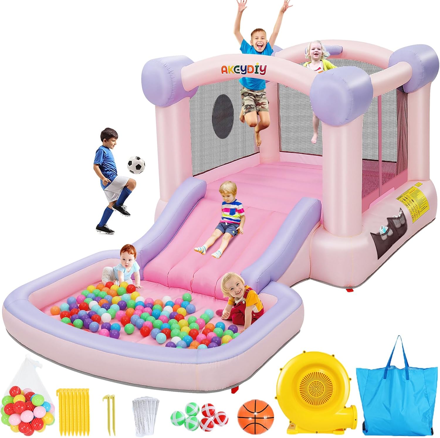 AKEYDIY Bounce House, Pastel Inflatable Bounce House with Slide Akeydiy