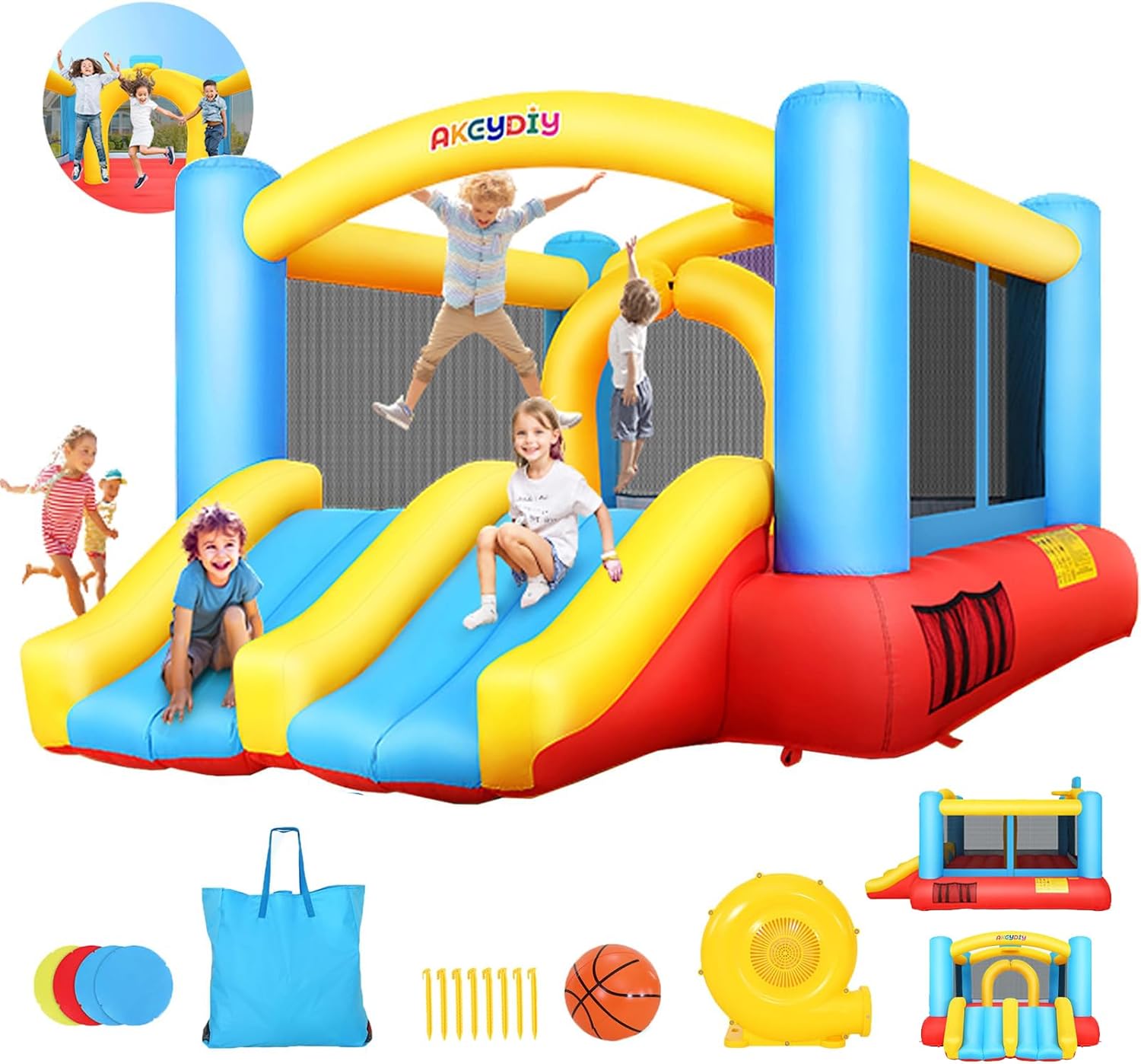 AKEYDIY Bounce House, Indoor Outdoor Inflatable Bouncer with Blower Akeydiy