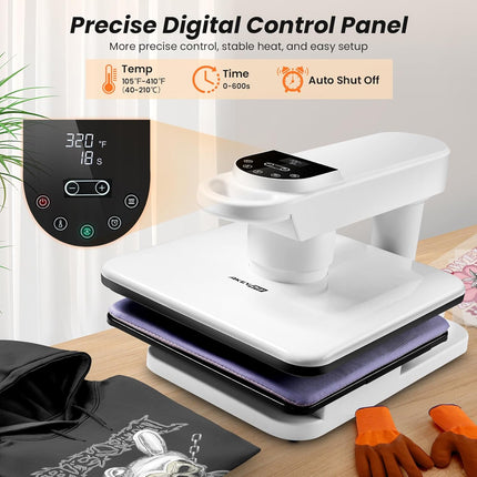 AKEYDIY 15x15 auto heat press machine showing auto press mechanism