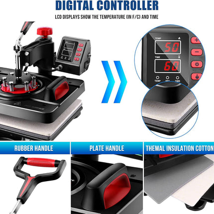 AKEYDIY Upgraded 5 in 1 Heat Press Machine Digital Combo - accessories included