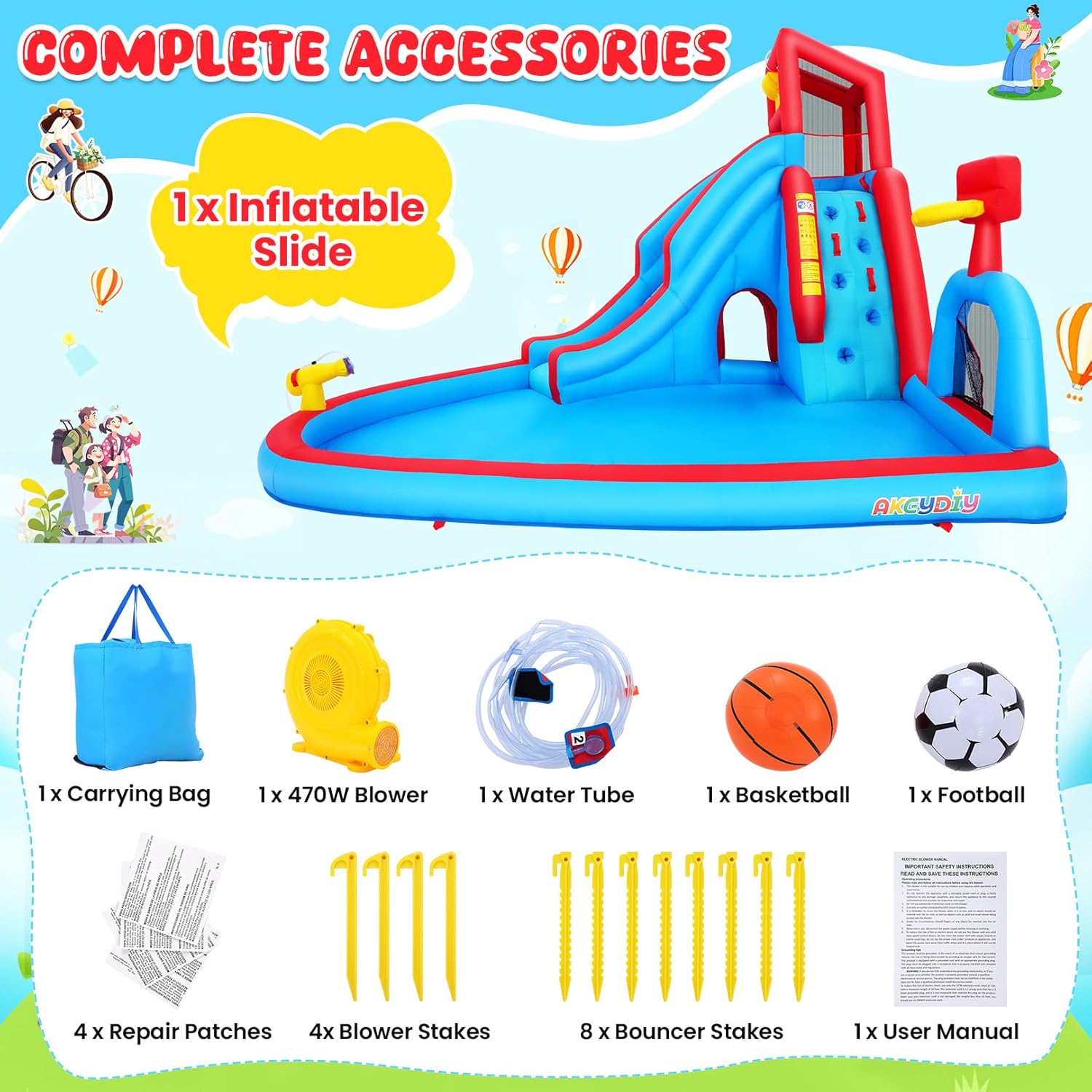 AKEYDIY Bounce House Water Slide Park for Kids 3-10 Backyard Akeydiy