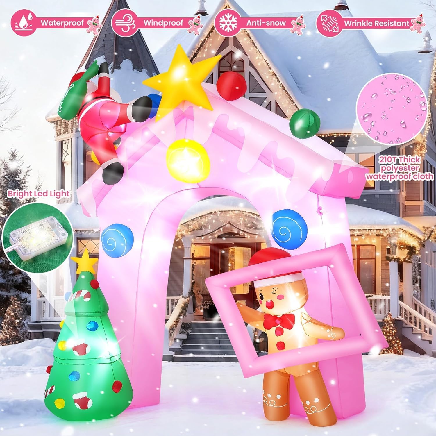 10FT Christmas Inflatables Archway with Santa Claus,Snowman & Christmas Akeydiy