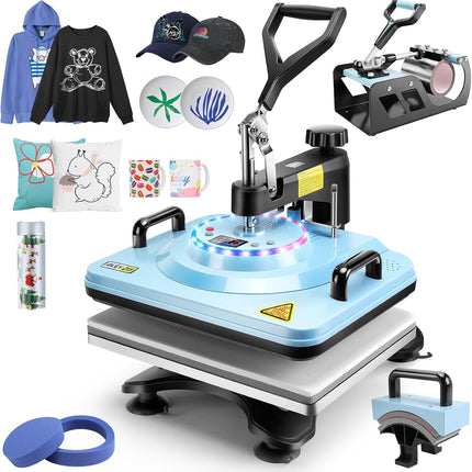 AKEYDIY Upgraded 5 in 1 Heat Press Machine for Tshirts 12X15 Inch - front view