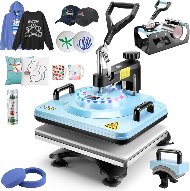 AKEYDIY Upgraded 5 in 1 Heat Press Machine for Tshirts 12X15 Inch - front view