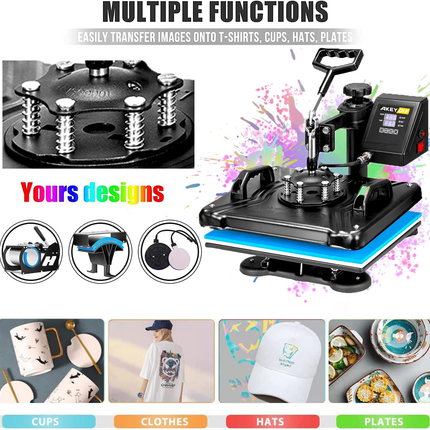 AKEYDIY 5 in 1 Heat Press Machine for t Shirts Professional Swing Away Heat Press Digital Combo - package contents