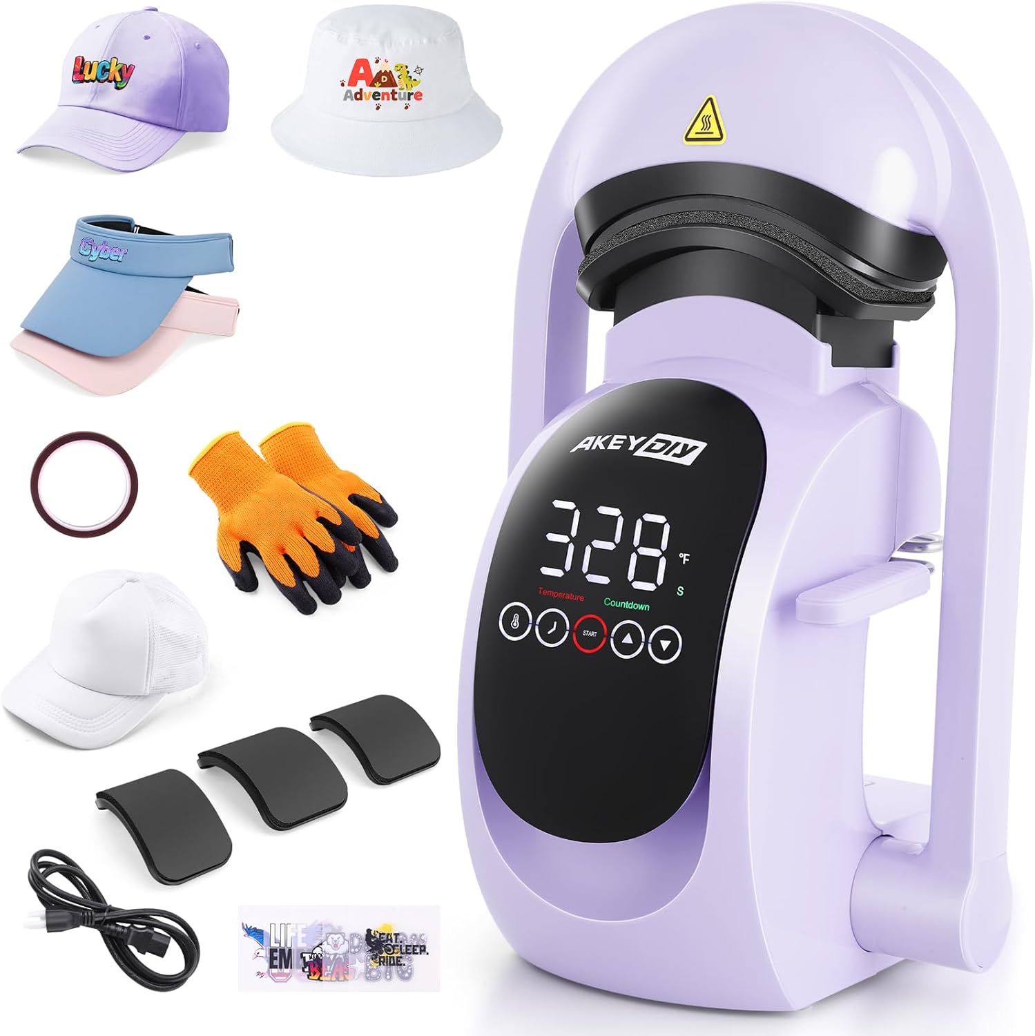 AKEYDIY 3-in-1 Auto Cap Heat Press Machine, Hat Heat Press with 3pcs Replaceable Heating Pads Akeydiy