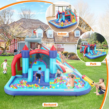 AKEYDIY Inflatable Bounce House with Slide 10 in 1 Kids Bounce House Water Slide Blue Royal Bouncy Castle for Kids Gift - lif