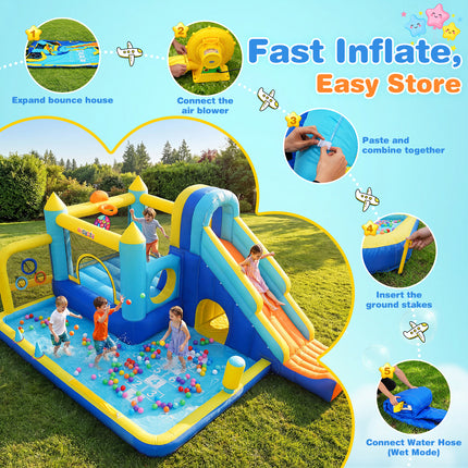AKEYDIY Bounce House, 15-in-1 Inflatable Water Slides Bounce Castle w/Blower for Kids 3-12