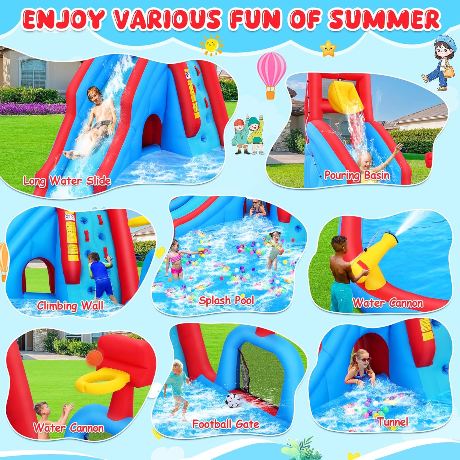 AKEYDIY Bounce House Water Slide Park for Kids 3-10 Backyard Akeydiy