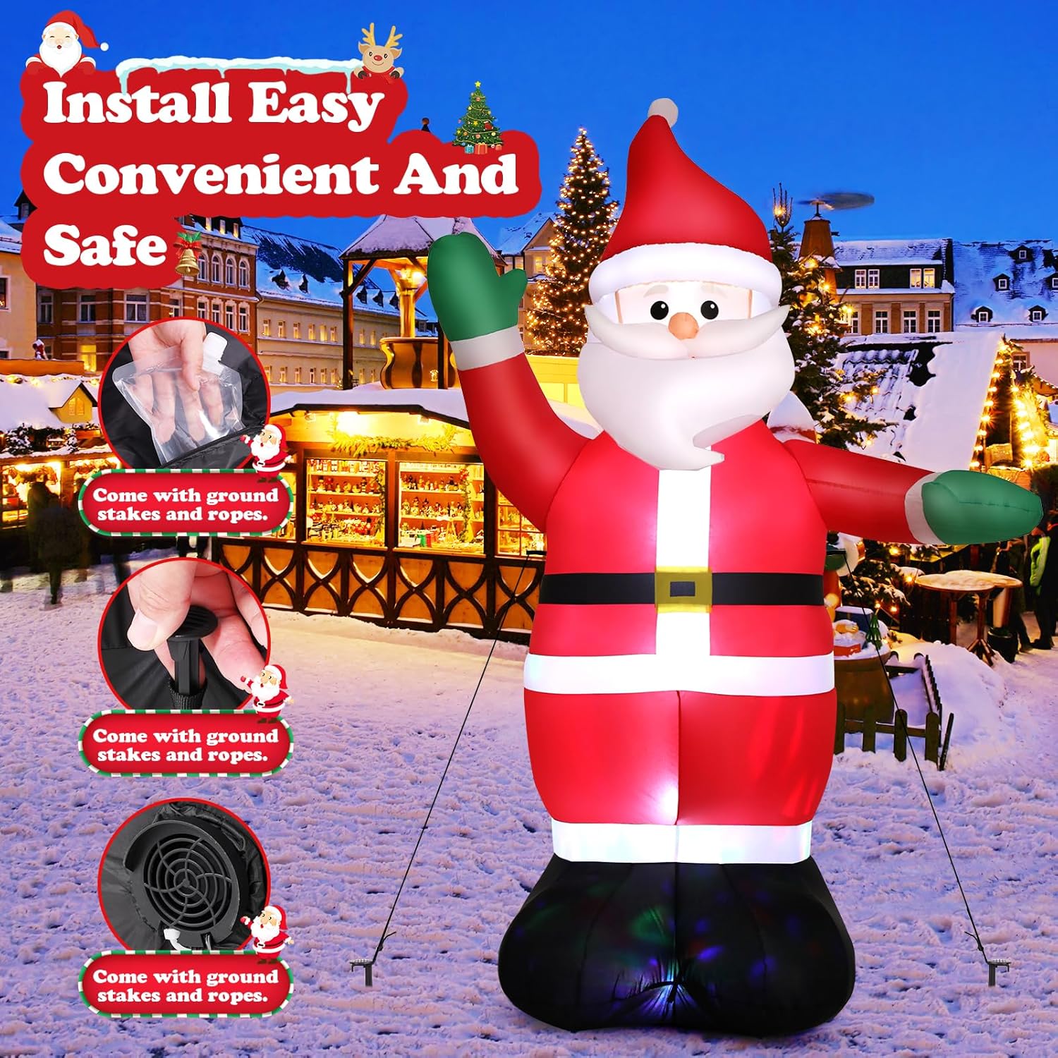 6 FT Christmas Inflatable Santa Claus Outdoor Decorations Built-in LED Light Blow Up Weatherproof Akeydiy