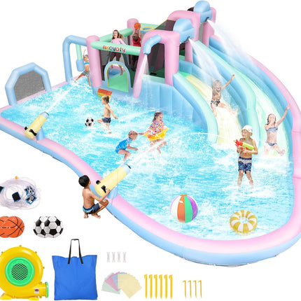 AKEYDIY Inflatable Bounce House Double Slides for Kids, Giant Bounce Castle 21.3FT x14.7FT with Pool Akeydiy