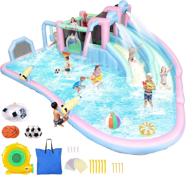 AKEYDIY Inflatable Bounce House Double Slides for Kids, Giant Bounce Castle 21.3FT x14.7FT with Pool Akeydiy