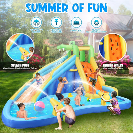 AKEYDIY Inflatable Water Slide Crocodile Cove Bounce House - dimensions view