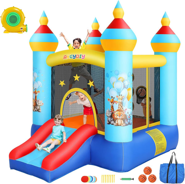 AKEYDIY Bounce House for Kids 3-8,Inflatable Bouncy Castle with Blower - front view