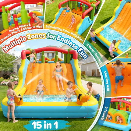 AKEYDIY Inflatable Water Slide Bounce House– Heavy Duty Obstacle Course Water Bounce House Combo with Long Slide
