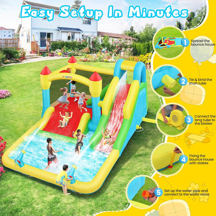 AKEYDIY Bounce House Water Slide for Kids 3-12 - Outdoor/Indoor Inflatable Water Bounce House with 3 Slides Akeydiy