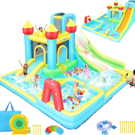 AKEYDIY Inflatable Swimming Bounce House Water Slides, 13FTx12.5FT Extra Large Waterslide Jumping Castle with Kids Deep Pool 
