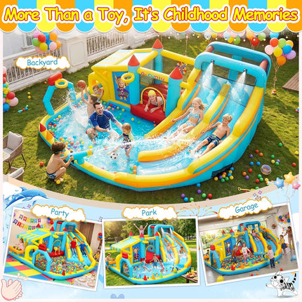 AKEYDIY Bounce House, Double Water Slide Bounce House with Blower for Big Kids 3-12