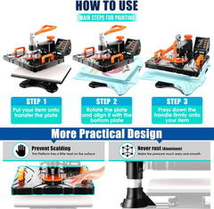 AKEYDIY Upgraded Heat Press Machine 8 in 1 Combo