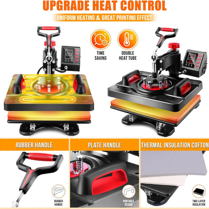 AKEYDIY 8 in 1 Heat Press Machine Professional Sublimation Machine 12" X 15" Swing - features closeup