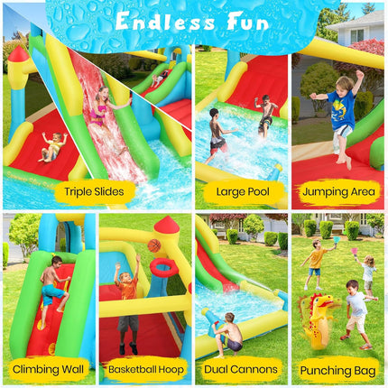 AKEYDIY Bounce House Water Slide for Kids 3-12 - Outdoor/Indoor Inflatable Water Bounce House with 3 Slides Akeydiy