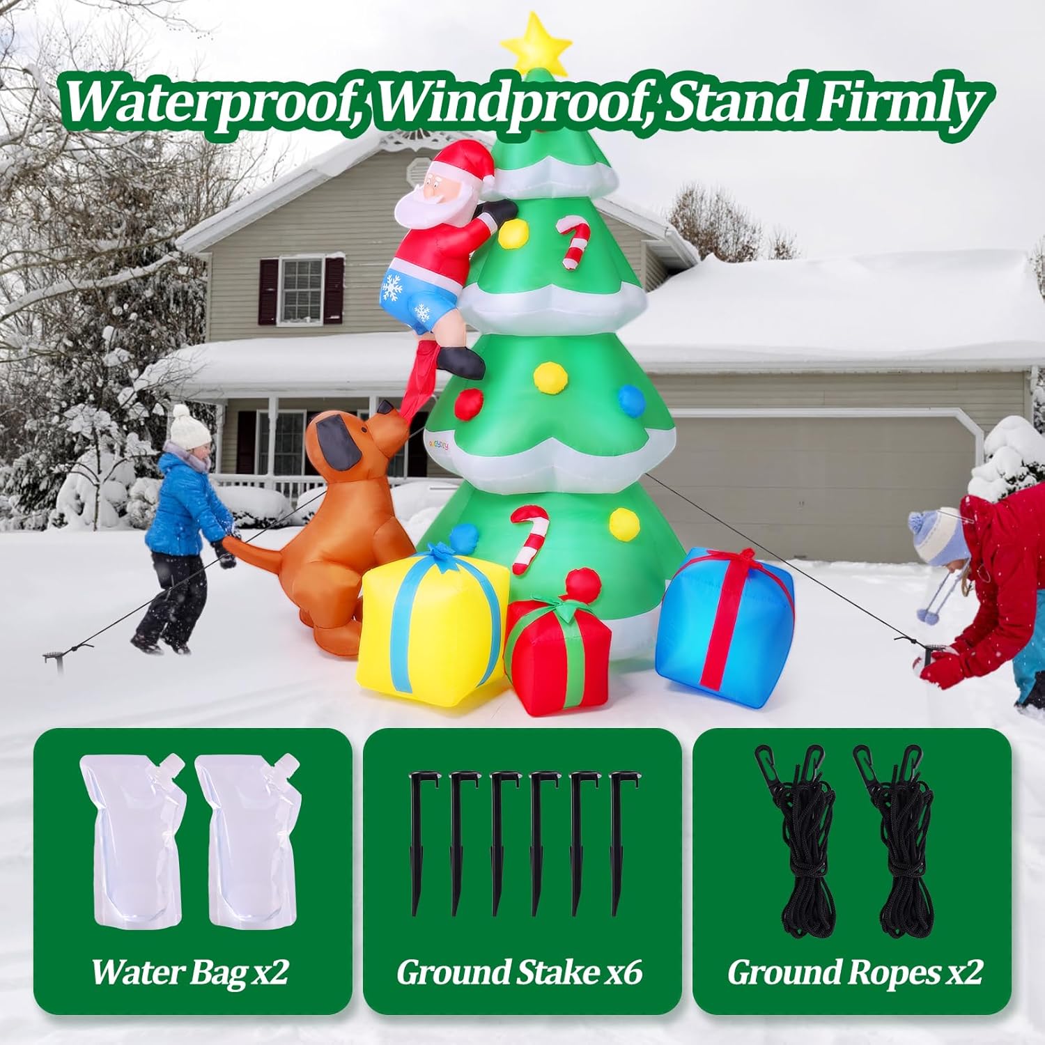 AKEYDIY 7.7 FT Inflatable Christmas Tree with A Santa Chased by Dog Inflatable Christmas Decorations Outdoor Akeydiy