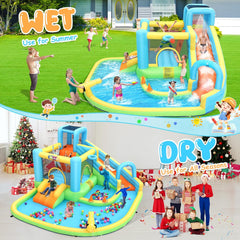 Big Water Slide for Kids 13-in-1 Waterslide Bounce House w/Blower Akeydiy