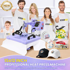 AKEYDIY Heat Press, 15x12 Shirt Press Machine with Cup/Plate/Cap Attachment Akeydiy