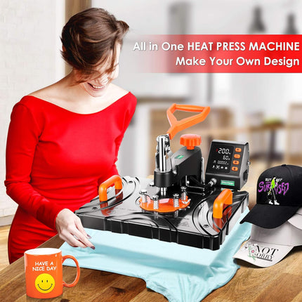 AKEYDIY Upgraded 8 in 1 Heat Press Machine for Tshirts 12''X15'' 360� Swing Away Shirt Press Machine - package contents