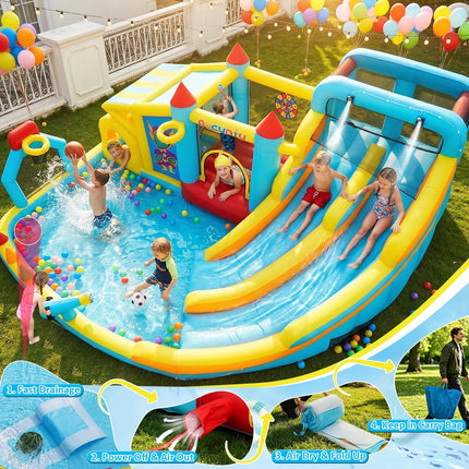 AKEYDIY Bounce House, Double Water Slide Bounce House with Blower for Big Kids 3-12