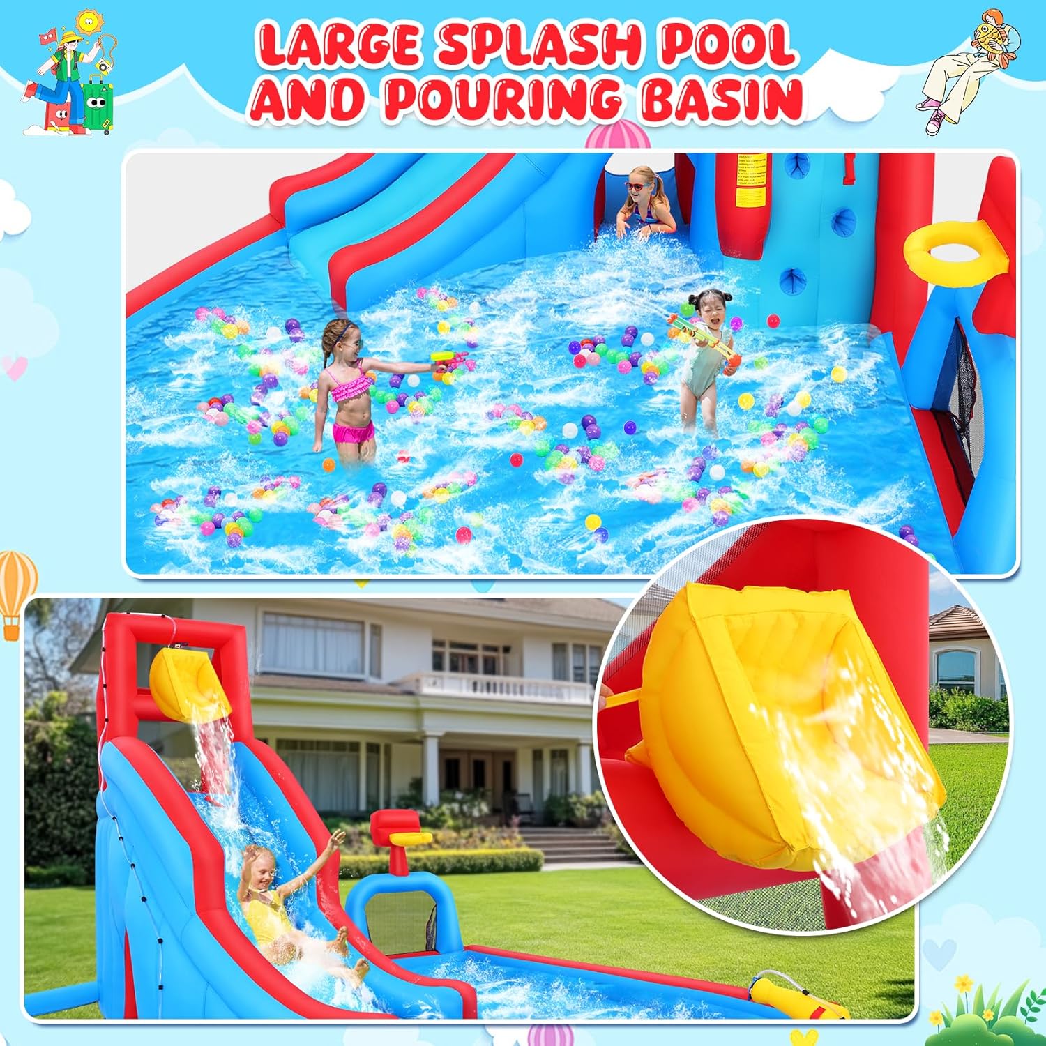 AKEYDIY Bounce House Water Slide Park for Kids 3-10 Backyard Akeydiy