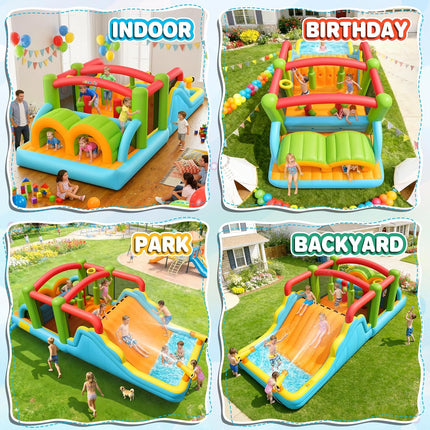 AKEYDIY Inflatable Water Slide Bounce House– Heavy Duty Obstacle Course Water Bounce House Combo with Long Slide