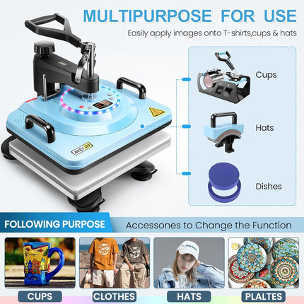 AKEYDIY Upgraded 5 in 1 Heat Press Machine for Tshirts 12X15 Inch - lifestyle shot