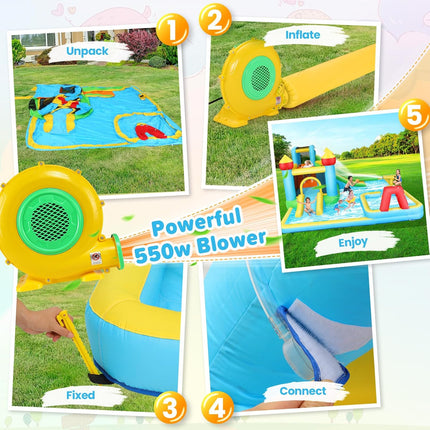 AKEYDIY Inflatable Swimming Bounce House Water Slides, 13FTx12.5FT Extra Large Waterslide Jumping Castle with Kids Deep Pool 