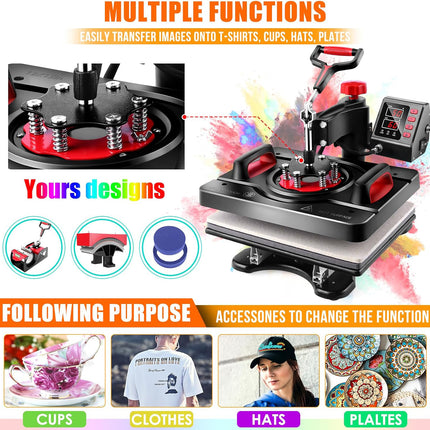 AKEYDIY 8 in 1 Heat Press Machine Professional Sublimation Machine 12" X 15" Swing - detail view