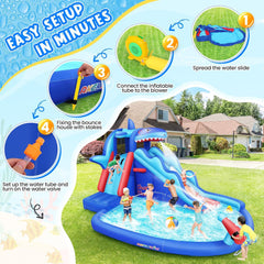 AKEYDIY Inflatable Water Slide, Shark Bounce House with Slide Akeydiy