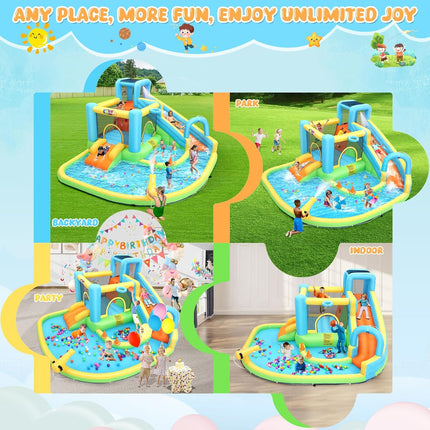 Big Water Slide for Kids 13-in-1 Waterslide Bounce House w/Blower Akeydiy