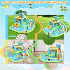 Big Water Slide for Kids 13-in-1 Waterslide Bounce House w/Blower Akeydiy