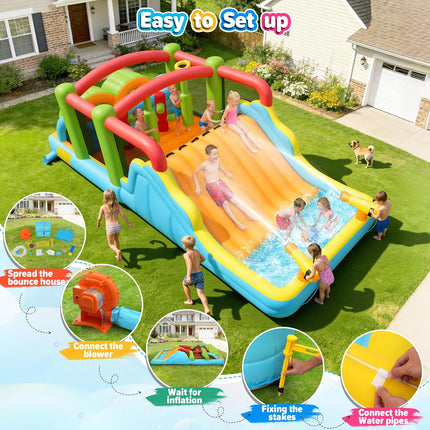 AKEYDIY Inflatable Water Slide Bounce House– Heavy Duty Obstacle Course Water Bounce House Combo with Long Slide