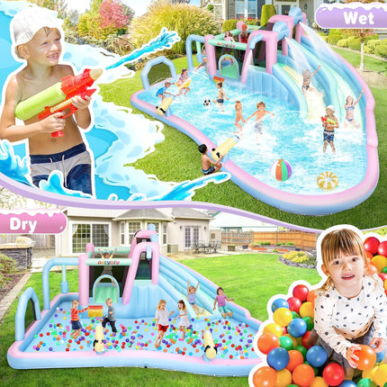 AKEYDIY Inflatable Bounce House Double Slides for Kids, Giant Bounce Castle 21.3FT x14.7FT with Pool Akeydiy