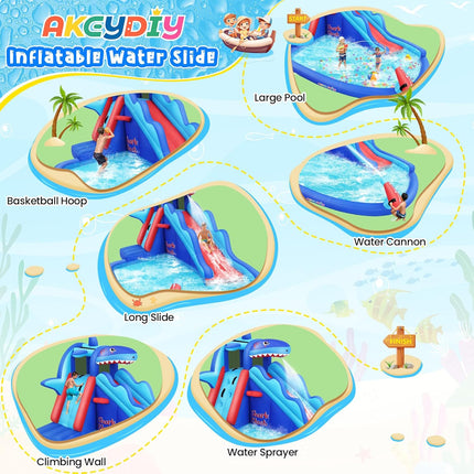AKEYDIY Inflatable Water Slide, Shark Bounce House with Slide Akeydiy